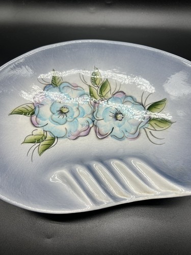 Madeline Originals MCM Blue Floral Pottery Vintage Ashtray 10x7 - Picture 5 of 11