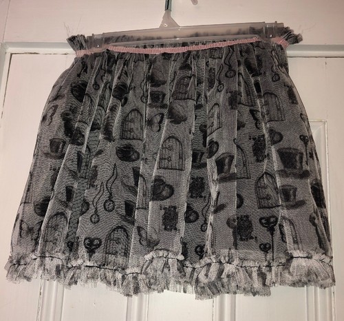 DISNEY D-SIGNED GIRLS BLACK GRAY TULLE WONDERLAND ALICE SKIRT SZ 7-8 SM - Picture 1 of 4