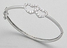 5g Solid Sterling Silver BABY Sparkly CZ Connected Double Heart Bangle Bracelet