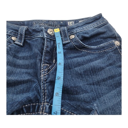 Miss Me Short Girls 14 Blue Embroidered Boho Distress Hip Hop Flap Pockets - Picture 5 of 9