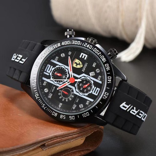 New Men's Formula 1 Scuderia Ferrari 44mm Luxury Chronograph Red Silicone Watch - Picture 10 of 14