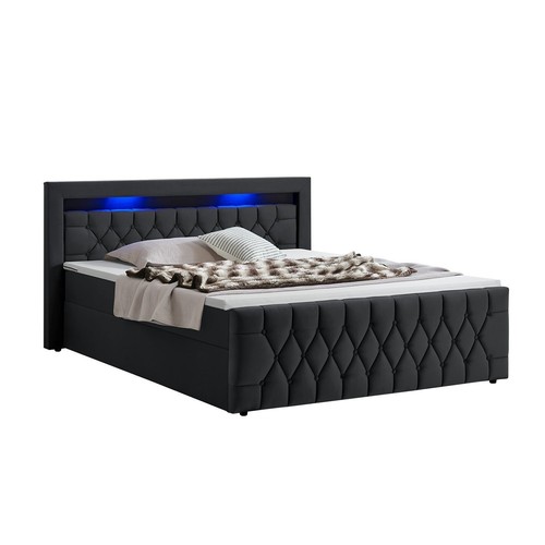 Boxspringbett Bett Bettgestell Matratze Samt Lattenrost Topper LED Juskys® - Bild 9 von 11