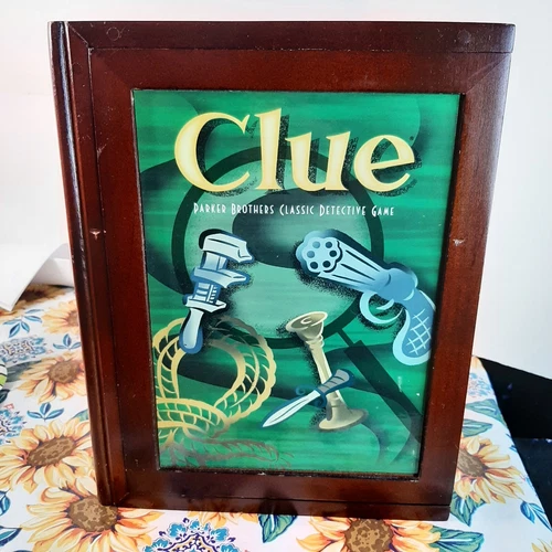 Clue Vintage Game Collection in Bookshelf Wooden Book Box Parker Bros New