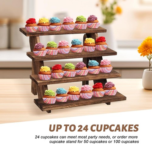 Wooden Cupcake Stand - 4 Tier Cupcake Display Stand, Tool Free Installation - Picture 6 of 6