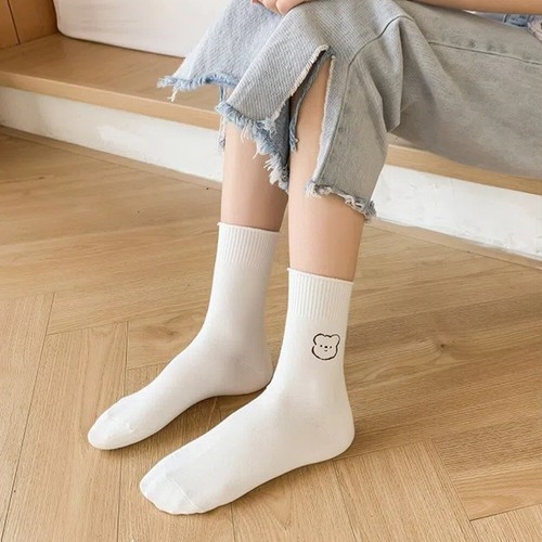 White Women Socks Cotton Short Crew Sock New Middle Tube Sock  Spring - Photo 6/21