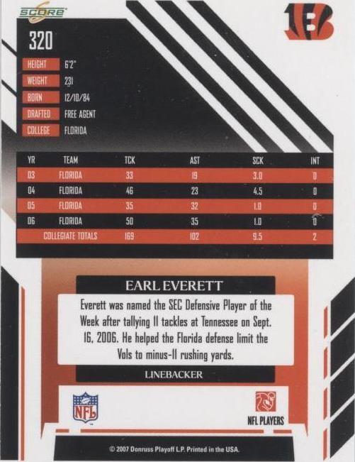 2007 Score Select Earl Everett #320