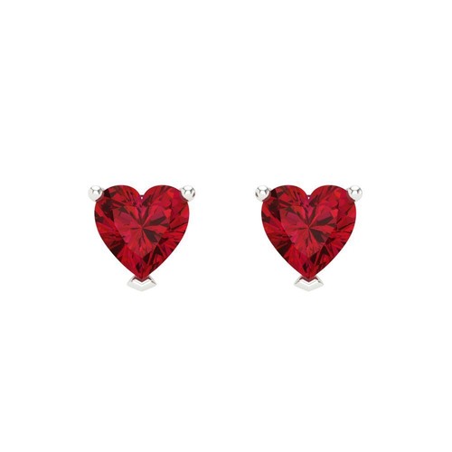 Simulated Ruby Stud Earrings for Women, Screw back (1 cttw, 5mm, Heart-Cut) - Picture 3 of 20