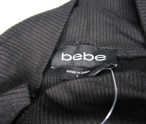Bebe Damen schwarz Langarm Stehkragen Schlitz spitz zulaufendes Logo Größe Large neu mit Etikett - Bild 5 von 7