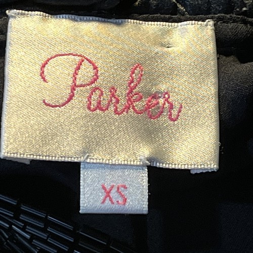 Parker Blouse Womens XS Silk Black Short Sleeve Beaded Cutout Back Sexy Party - Picture 9 of 11