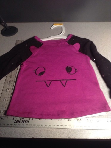 Toddler Girls Long Sleeve T-Shirt 12M Cat & Jack Fuschia Silly Monster   - Picture 5 of 7