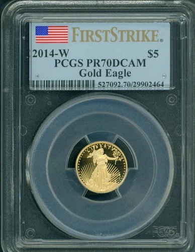 2014-W $5 GOLD EAGLE PCGS PF70 PROOF COIN PR70 SCARCE KEY DATE FIRST STRIKE FS !