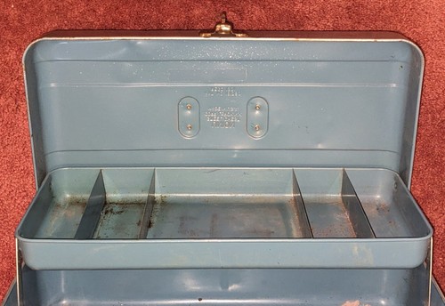 vintage UNION steel chest TACKLE BOX fishing WATERTITE Leroy NY patent reg. 1951 - Picture 10 of 12
