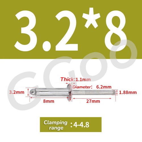 POP RIVETS DOME HEAD OPEN BLIND G304 STAINLESS STEEL 2.4mm 3.2mm 4mm 5mm 6.4mm - Picture 15 of 44