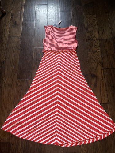 NWT Talbots Women's Maxi Dress Red White Stripe Sleeveless Surplice Chevron Sz M - Picture 3 of 4