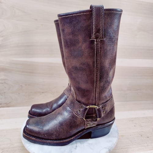 Frye Harness 12R Moto Boots Women 6 M Brown Moto Biker Square Toe Distressed - Picture 5 of 11