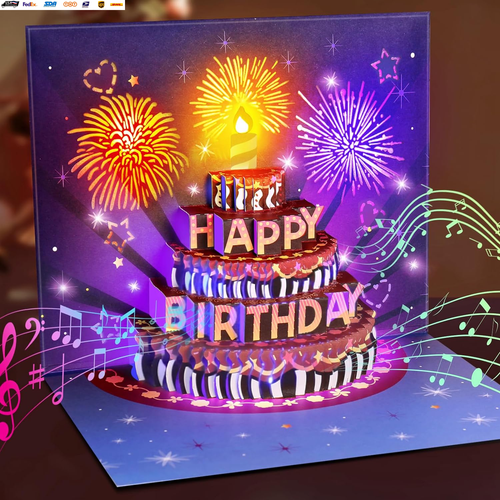 Birthday Cards Fireworks Pop up Cake Light and Music Happy Birthday Gifts Decora