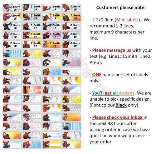 Personalised Vinyl Name Label School sticker cartoon Kids waterproof boy girl - Picture 63 of 82