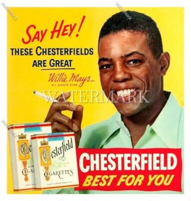 chester fields cigarette Willie Mays New York Giants Chesterfields Cigarettes Ad 11x11 Photo