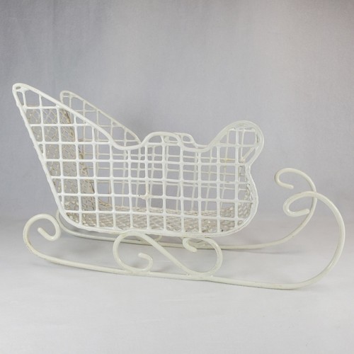Christmas Sleigh Decoration White Coated Metal Wire Size Small 9"x5.5"x3" - Picture 1 of 8