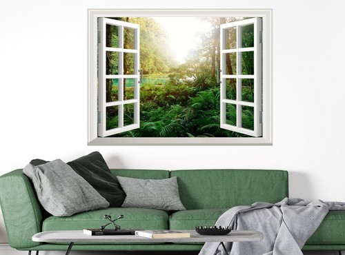Adesivo murale foresta pluviale giungla adesivo finestra 3D poster vinile arte murale carta da parati - Foto 4 di 5