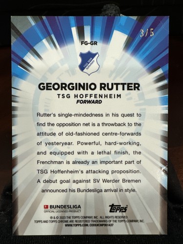 Georgino Rutter 2022-23 Topps Chrome Bundesliga Flash Of Genius /5 - Picture 2 of 2