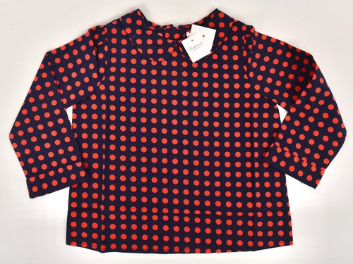 NWT Bonpoint Cherries Navy Red Polka Dot Print Cotton Kids Girls Blouse Shirt 8M - Picture 1 of 5