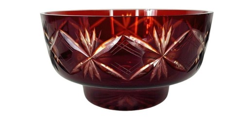VTG Faberge Ruby Red To Clear Diamond Cut Crystal Starburst Atomic Pedestal Bowl - Picture 2 of 13