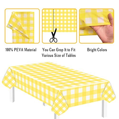 6 Pack Yellow Table Cloths for Party 54 x 108 6 Pack Yellow Gingham Tablecloth - Foto 2 di 6