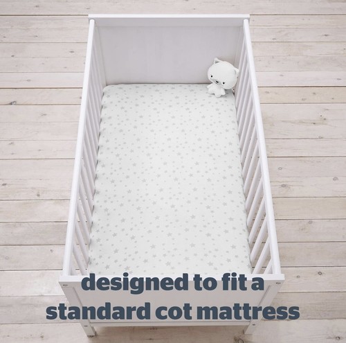 Silent Night Safe Nights 2 Pack - Breathable Fitted Cot Sheets - Duck Egg / Star - Picture 5 of 8