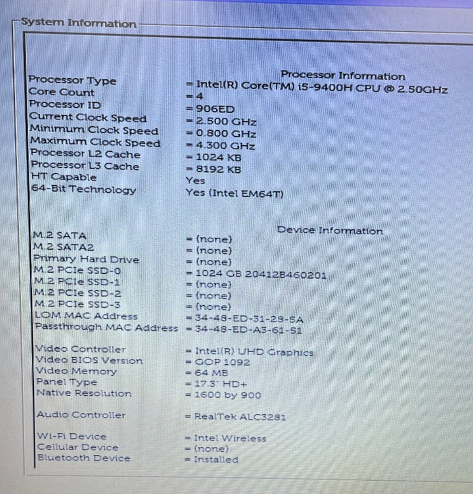 Dell Precision 7740 17.3" Laptop - i5-9400H - 32GB RAM - 1TB SSD (OFFERS OK) - Image 3 of 4