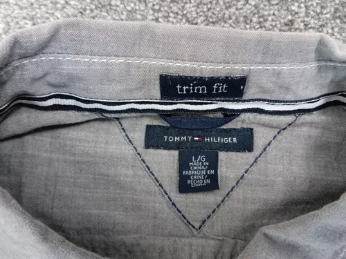 Tommy Hilfiger Mens Shirt grey Cotton adult size Large Pit to pit 23" - Picture 7 of 24