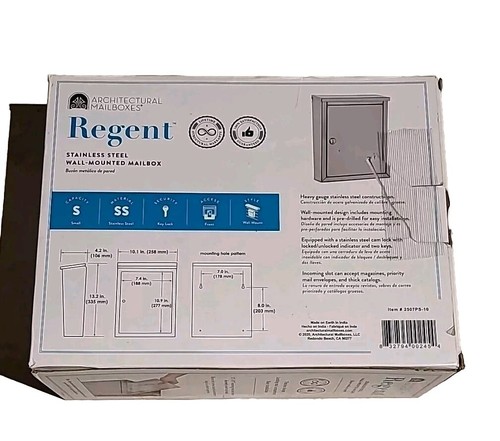 Architectural Mailbox Wall Mount Stainless Steel Metal Small Lockable Mailbox E2 - Picture 3 of 5