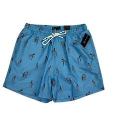 INC Mens Zebra Print Mesh-Lined Quick-Dry 5" Swim Trunks Blue M