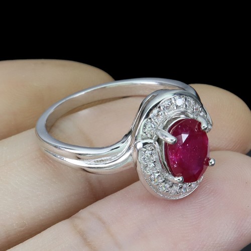 925 Sterling Silver Ring Oval Ruby 8x6mm Simulated Cz Gemstone Jewelry 8 - Picture 3 of 10