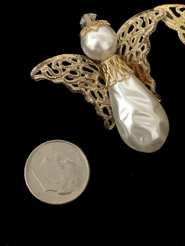 Lot 5 Handcrafted Angel Scatter Pins + 3 Pairs Clip on Earrings Brooch Gold Tone - Imagen 3 de 9