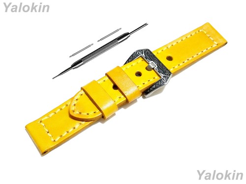 Yellow Brushed Leather Strap Band for Garmin Forerunner 55 165 245 570 645 -B20 - Picture 5 of 9