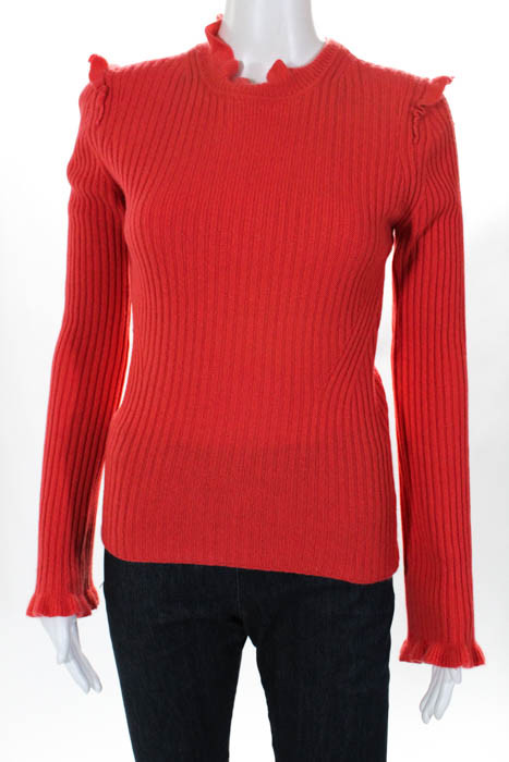 Derek Lam 10 Crosby Coral Fitted Ruffle Sweater Size Extra Small 495 10617426 Derek Lam 10 Crosby Coral Fitted Ruffle Sweater Size Extra Small 495 10617426