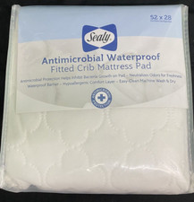 Sealy Antimicrobial Waterproof Fitted Crib Mattress Pad 52x28 white new