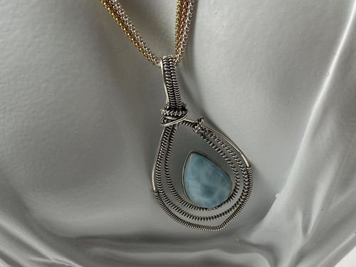 Vintage Sterling Silver Necklace Pendant Three Strand Tone Larimar 17.12g - Picture 8 of 13