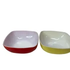2 Pyrex Red  Yellow Square 2 1/2 Qt Hostess Bowl Ovenware USA  #525B Vintage