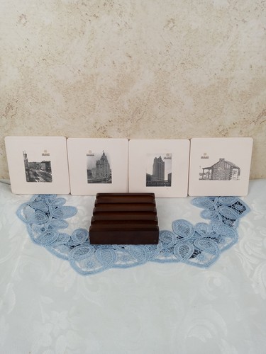 CoasterStone 4 Coasters with Wood Holder 100 East Wisconsin Avenue Open Box - Picture 5 of 10