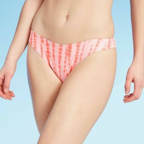 Juniors' Cheeky V Front Bikini Bottom Xhilaration Coral Tie-Dye Size LARGE Pink - Picture 1 of 3