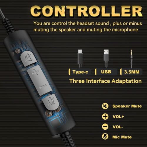 Wantek 3in1 Headset 3.5mm with USB to Type-C Microphone Headphone for PC/Phone - Picture 4 of 11