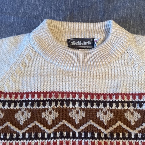 Selkirk Vintage Acryl Fair Isle gemustert beige braun rot Erwachsene M Rollkragen - Bild 2 von 10
