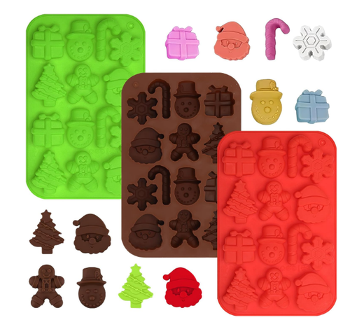Christmas Chocolate Molds, 3Pcs Silicone Candy Molds 3D Christmas Tree Snowman S