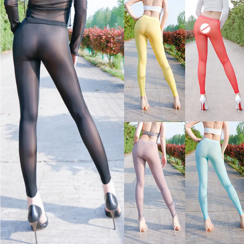 Women's See-Through Elastic Long Pants Sheer Ultra thin Leggings Skinny  Trousers