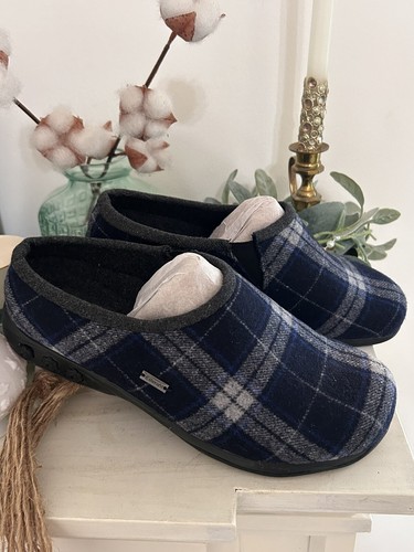 Therafit Stefani Indoor Outdoor WoolClog Slipper Navy Plaid Women’s Size 10.5/11 - Picture 5 of 10