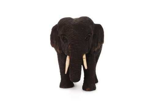 Estatuilla de madera tallada a mano escultura de elefante de madera de teca birmana 6,5" L - Imagen 2 de 13