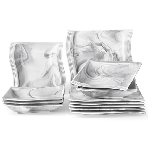 MALACASA Series Flora Dinnerware Set Porcelain Tableware Wave Shape Dishware Set - Picture 36 of 44