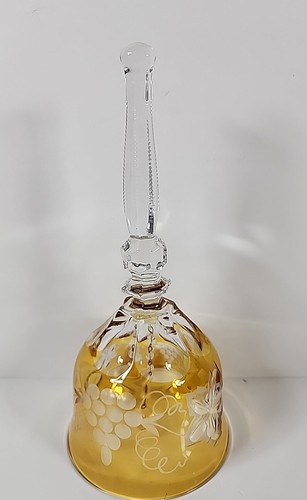 Vintage Czech Crystal Yellow Cut to Clear Glass Hand Bell 8" Fall M14 - Picture 5 of 8